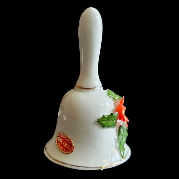 Vintage Bone China Taiwan Bell Poinsettia Flowers Holly Leaves Christmas Decor - Picture 2 of 7